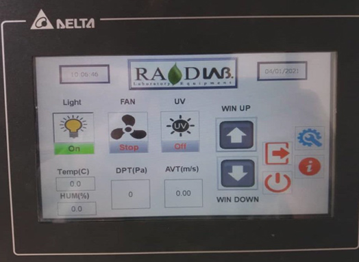 Laminar flow hood display screen, class II, type B2